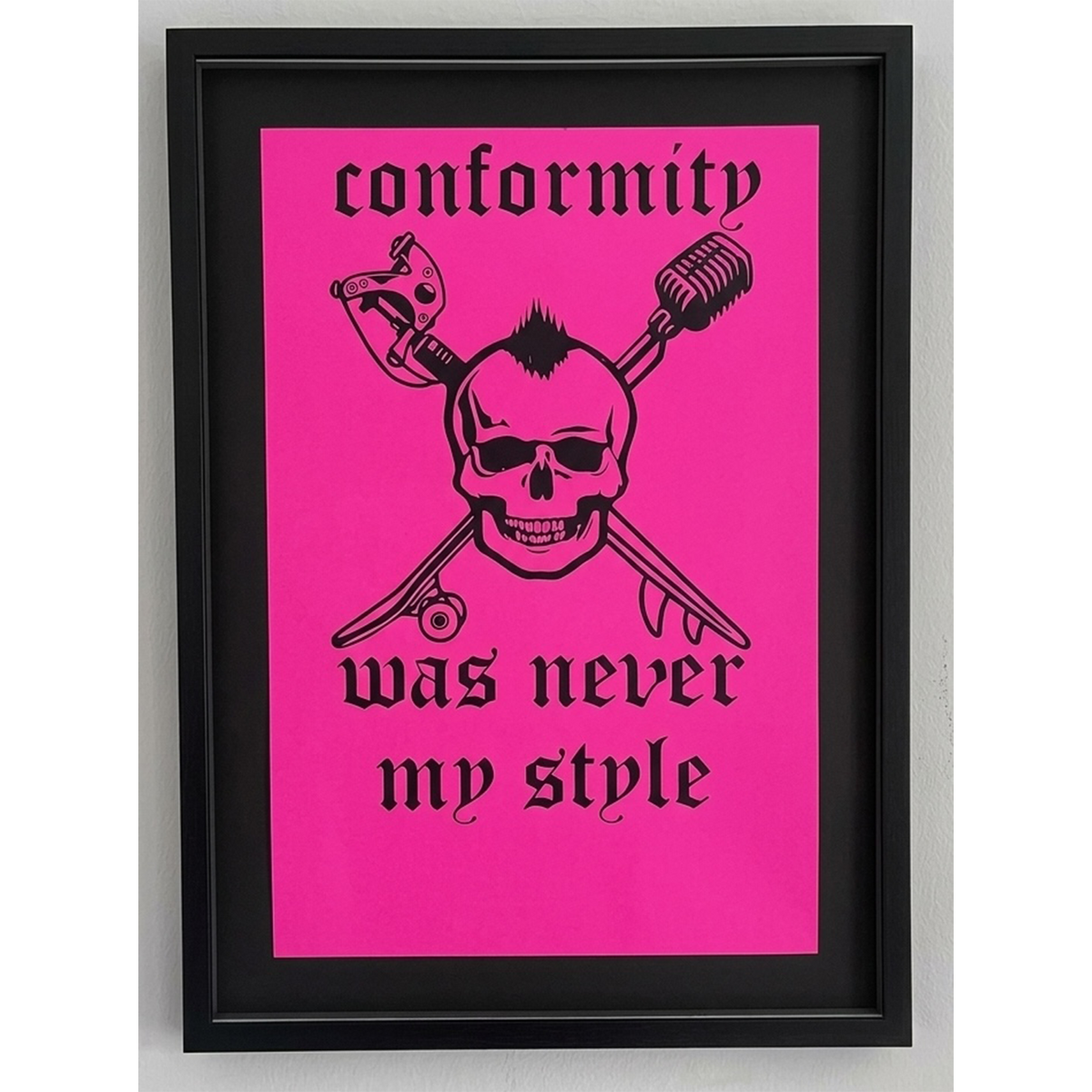 'CROSS CULTURES' SILKSCREEN PRINT ON NEON PINK 1/1 EDITION - RECYCLED FRAMED