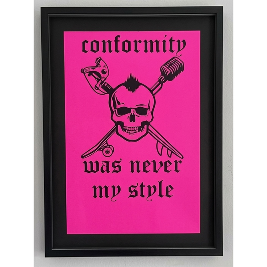 'CROSS CULTURES' SILKSCREEN PRINT ON NEON PINK 1/1 EDITION - RECYCLED FRAMED